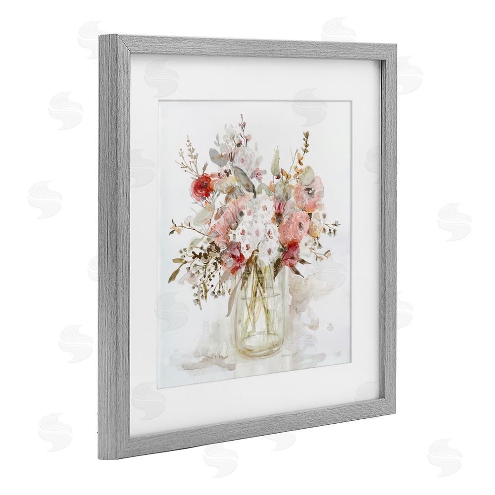 Carol Robinson Soft Blush Botanical Bouquet Gray Framed Print Under Glass Wall Art