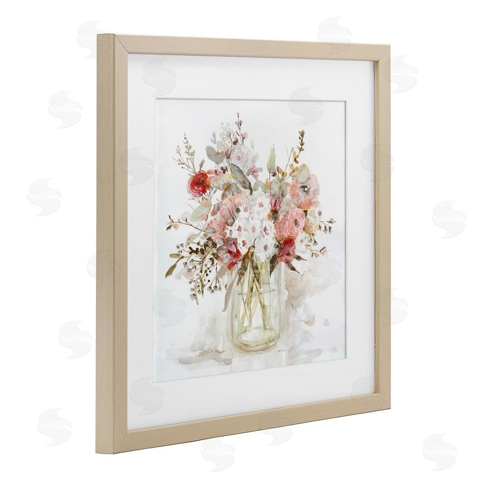 Carol Robinson Soft Blush Botanical Bouquet Brown Framed Print Under Glass Wall Art