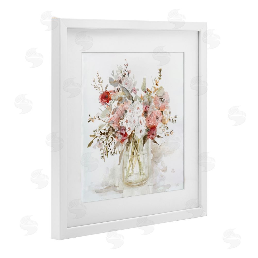 Carol Robinson Soft Blush Botanical Bouquet White Framed Print Under Glass Wall Art