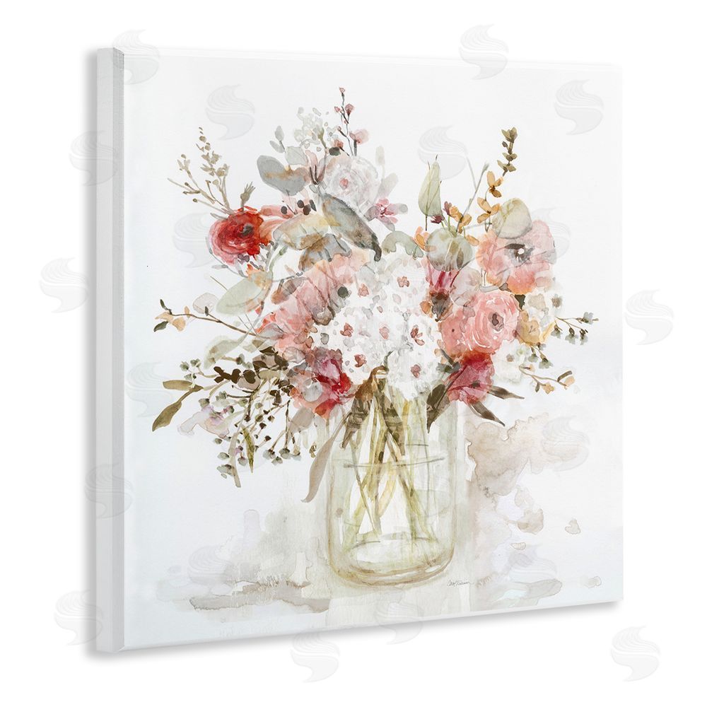 Carol Robinson Soft Blush Botanical Bouquet Wooden Wall Plaque Art Print