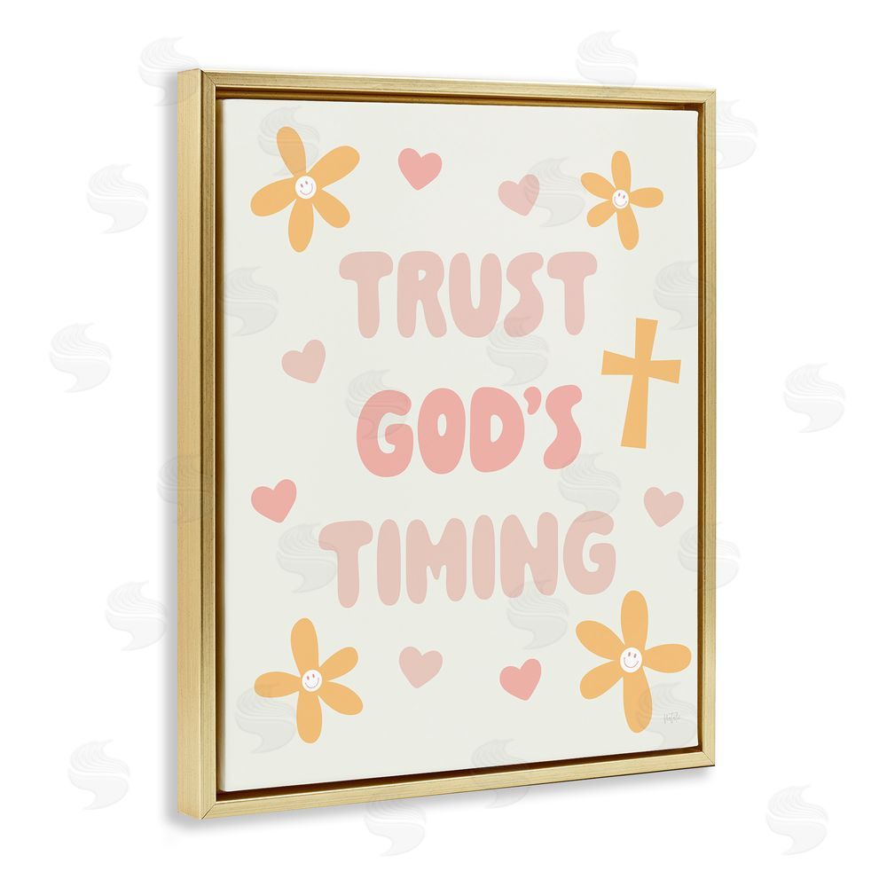 Natalie Carpentieri Retro Trust God's Timing Gold Floating Frame Canvas Wall Art Print