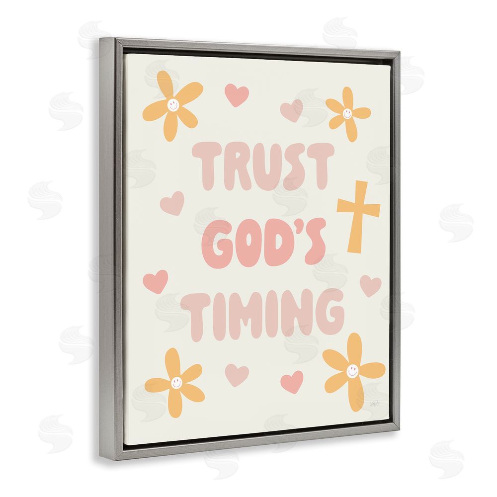 Natalie Carpentieri Retro Trust God's Timing Gray Floating Frame Canvas Wall Art Print