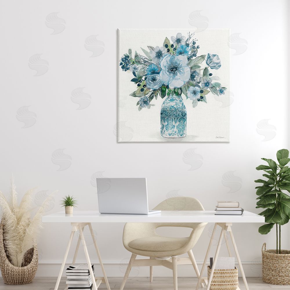 Carol Robinson Pastel Blue Botanical Bouquet Stretched Canvas Wall Art in Room