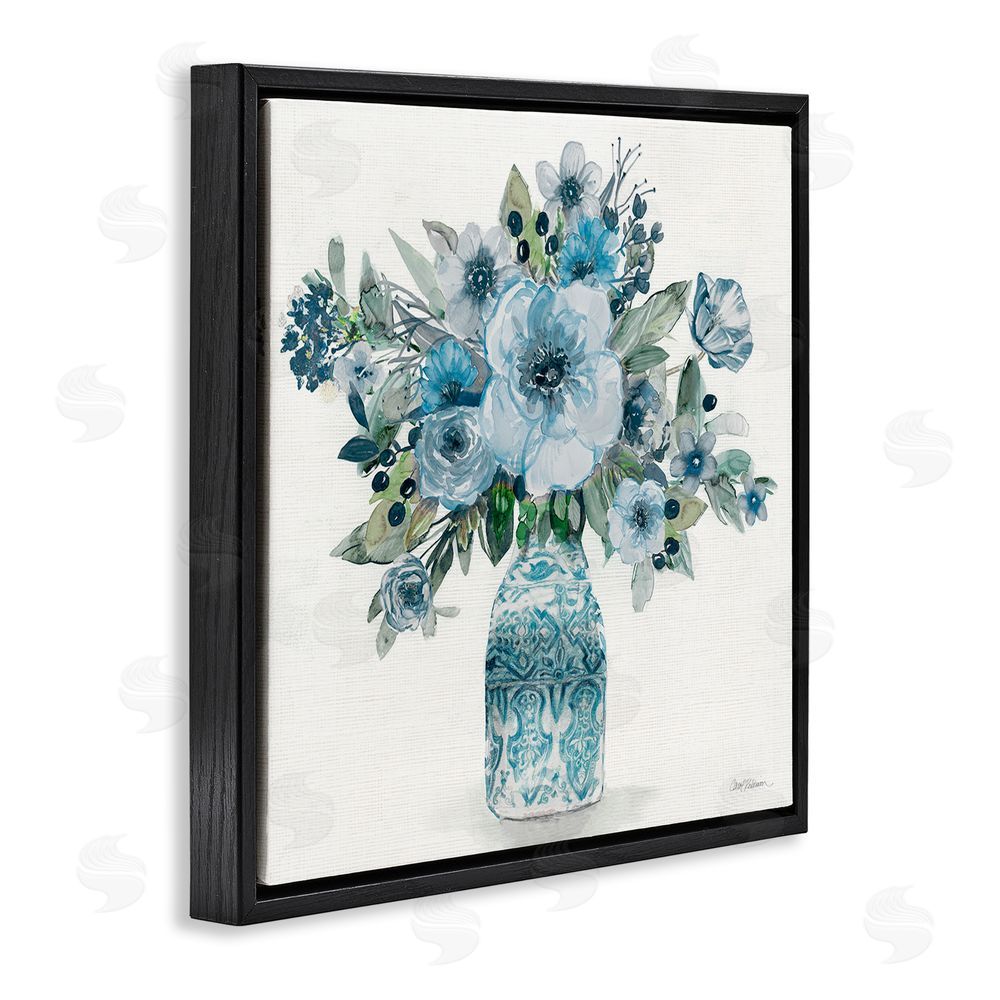 Carol Robinson Pastel Blue Botanical Bouquet Black Floating Frame Canvas Wall Art Print