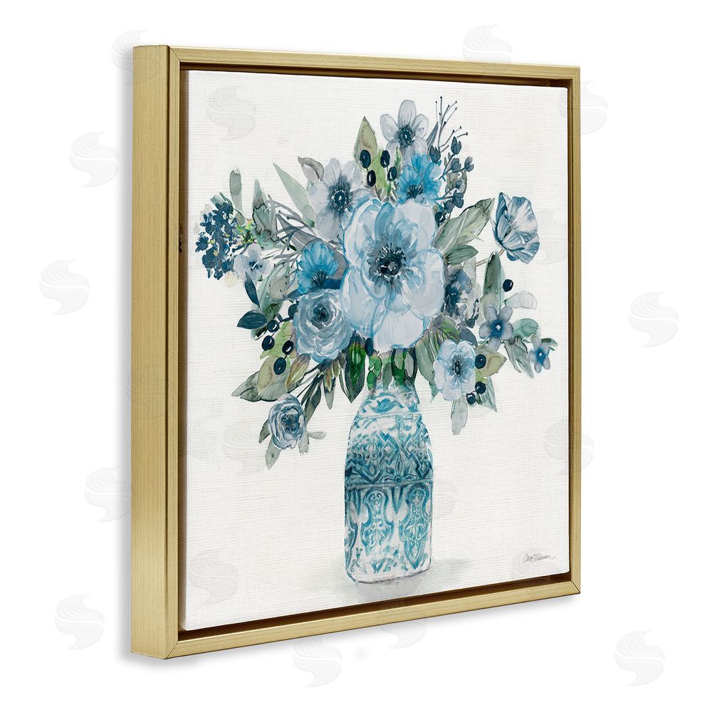 Carol Robinson Pastel Blue Botanical Bouquet Gold Floating Frame Canvas Wall Art Print