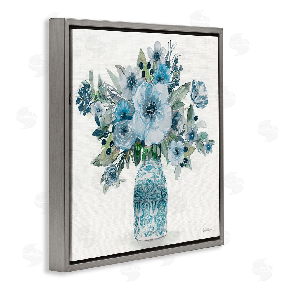 Carol Robinson Pastel Blue Botanical Bouquet Gray Floating Frame Canvas Wall Art Print