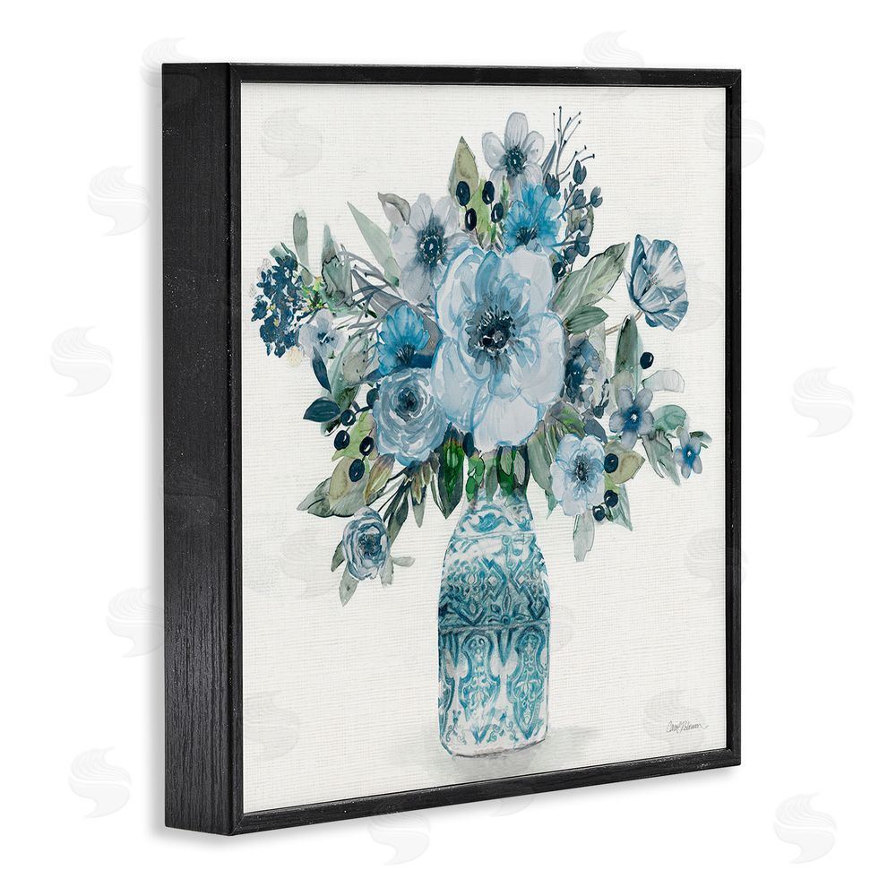 Carol Robinson Pastel Blue Botanical Bouquet Black Framed Giclee Wall Art Print