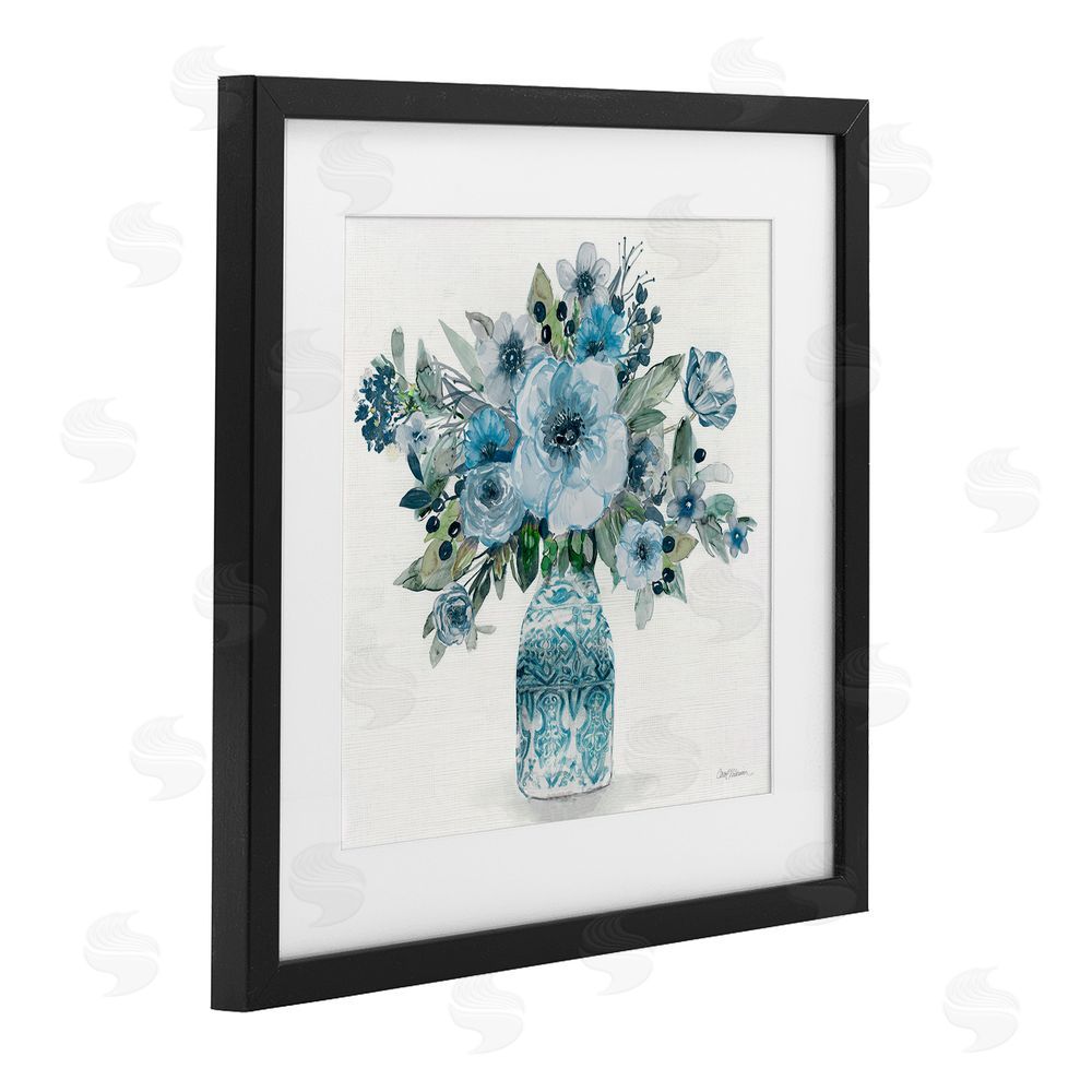 Carol Robinson Pastel Blue Botanical Bouquet Black Framed Print Under Glass Wall Art