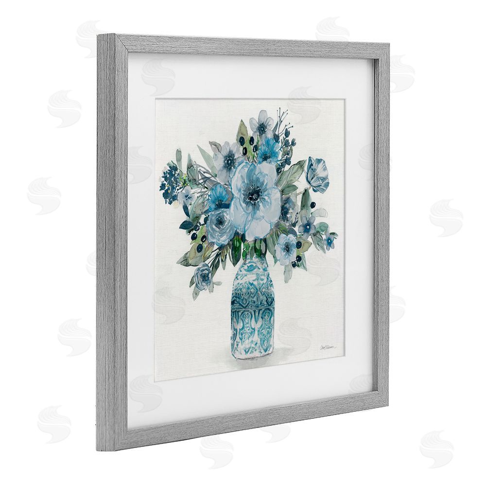Carol Robinson Pastel Blue Botanical Bouquet Gray Framed Print Under Glass Wall Art