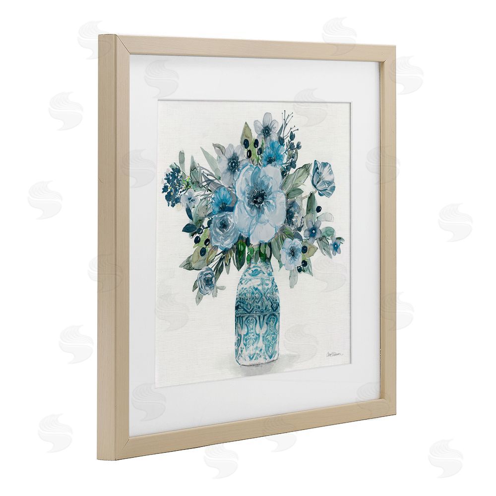 Carol Robinson Pastel Blue Botanical Bouquet Brown Framed Print Under Glass Wall Art
