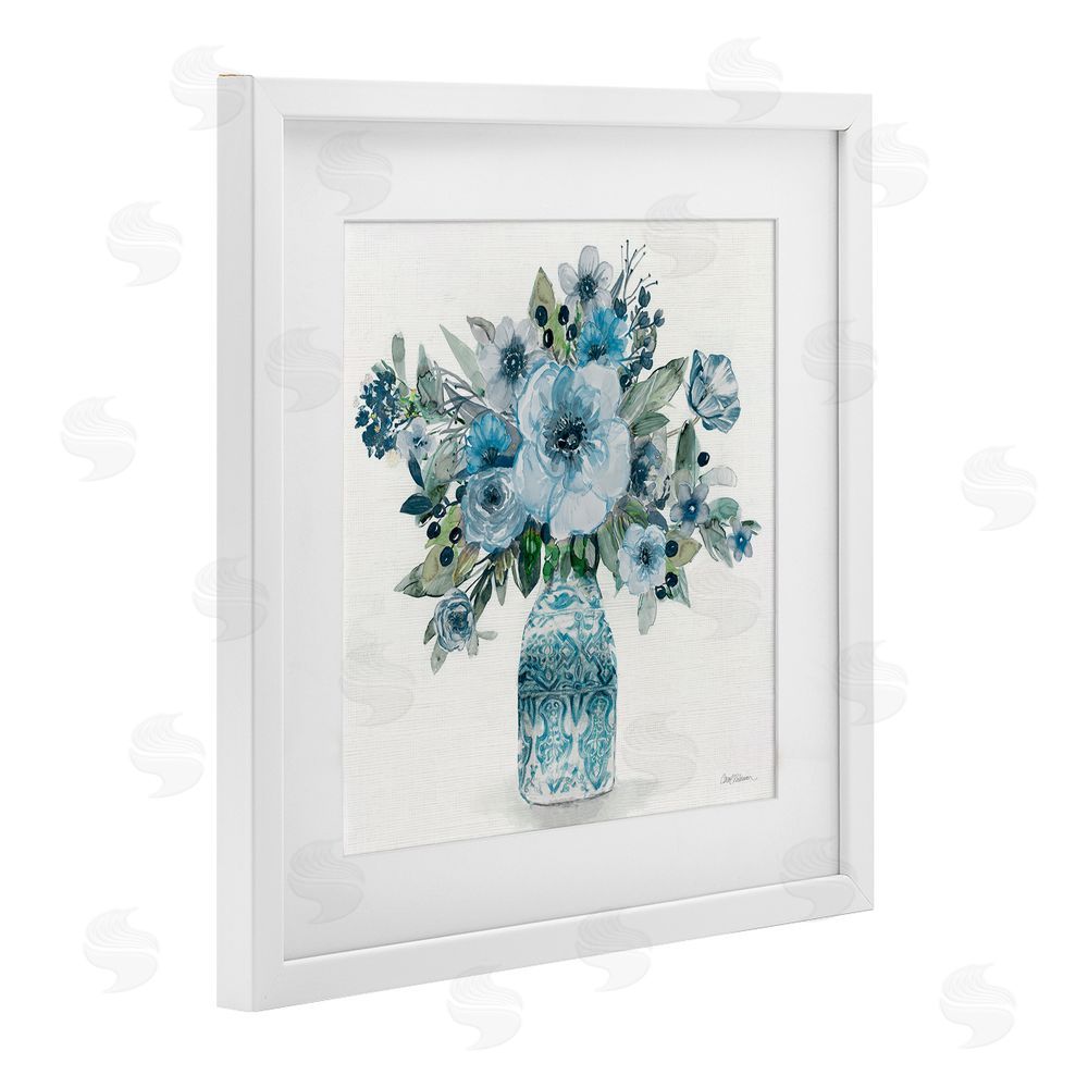 Carol Robinson Pastel Blue Botanical Bouquet White Framed Print Under Glass Wall Art