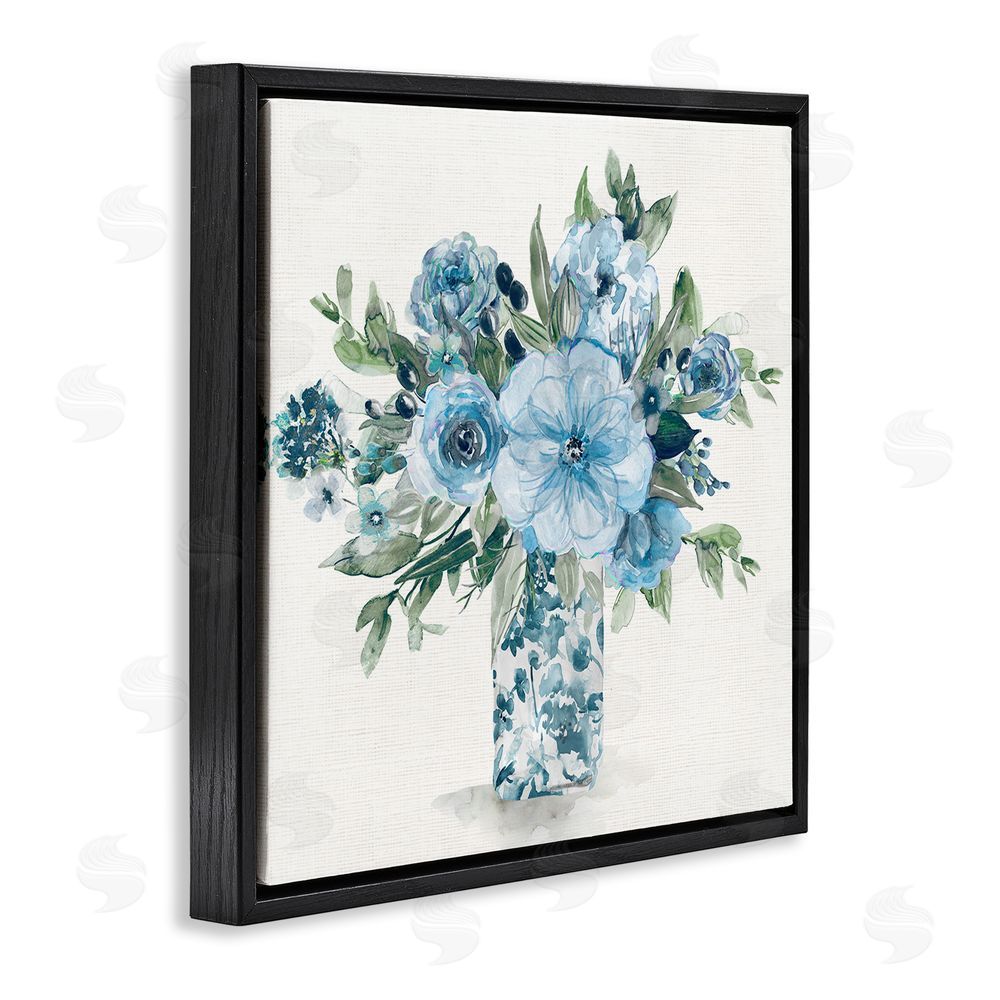 Carol Robinson Pastel Blue Bouquet Foliage Black Floating Frame Canvas Wall Art Print