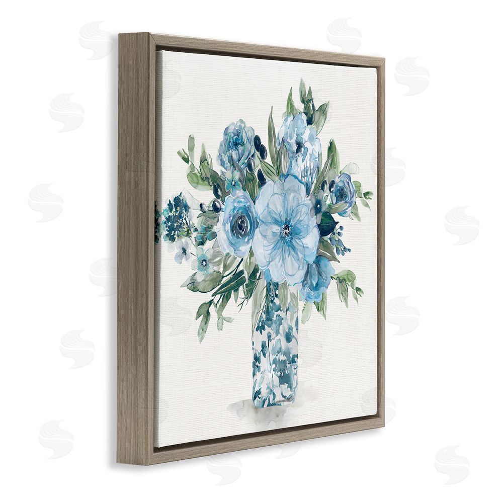 Carol Robinson Pastel Blue Bouquet Foliage Brown Floating Frame Canvas Wall Art Print