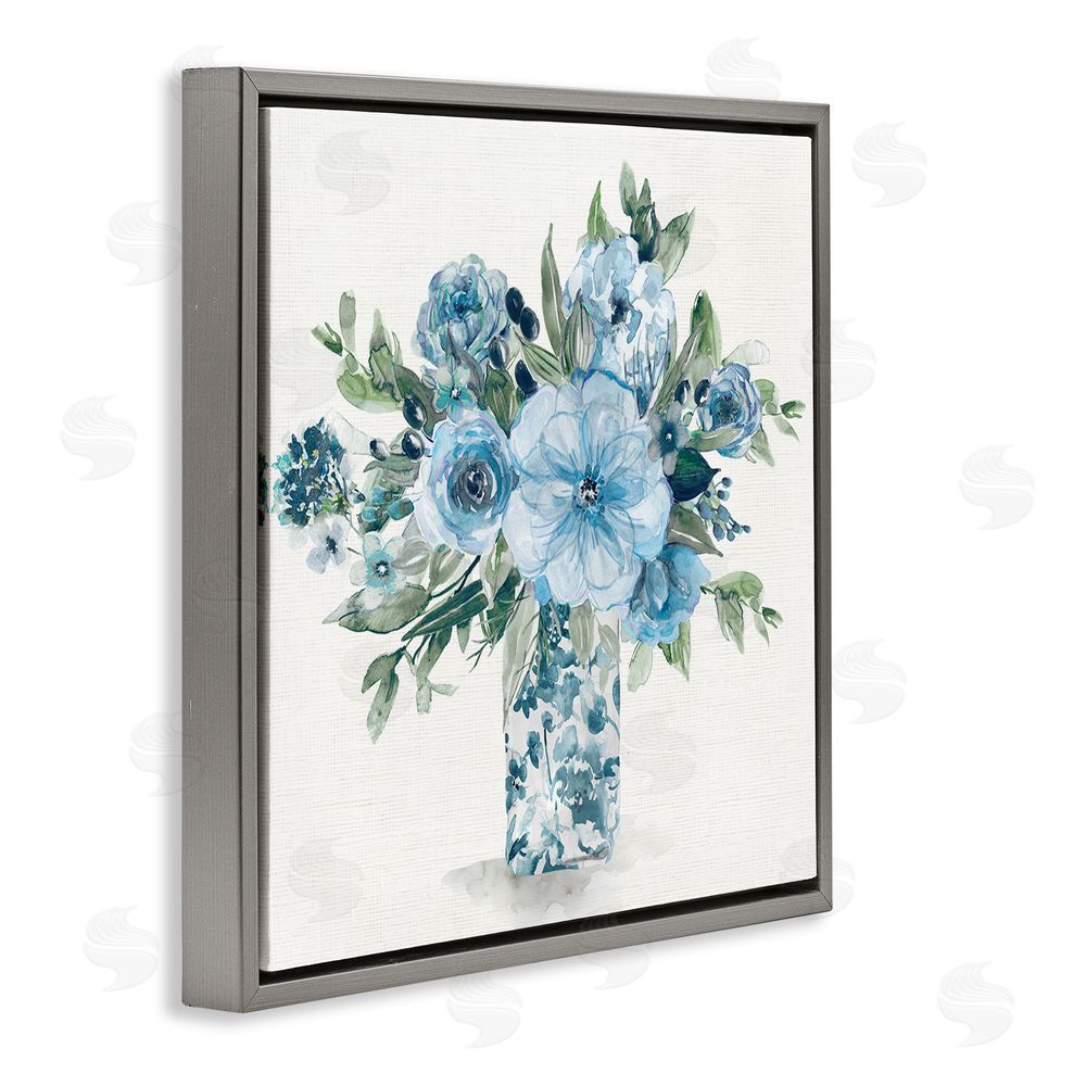 Carol Robinson Pastel Blue Bouquet Foliage Gray Floating Frame Canvas Wall Art Print