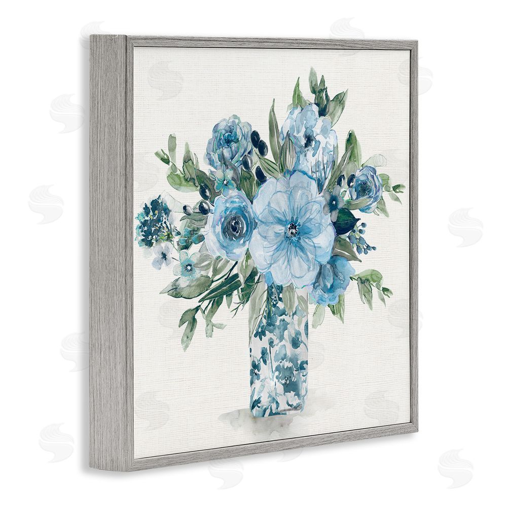 Carol Robinson Pastel Blue Bouquet Foliage Gray Framed Giclee Wall Art Print