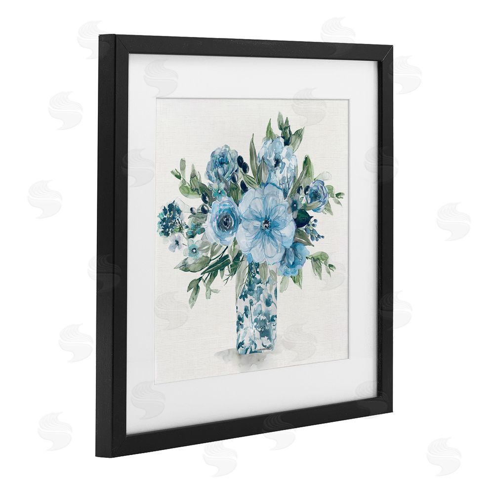 Carol Robinson Pastel Blue Bouquet Foliage Black Framed Print Under Glass Wall Art