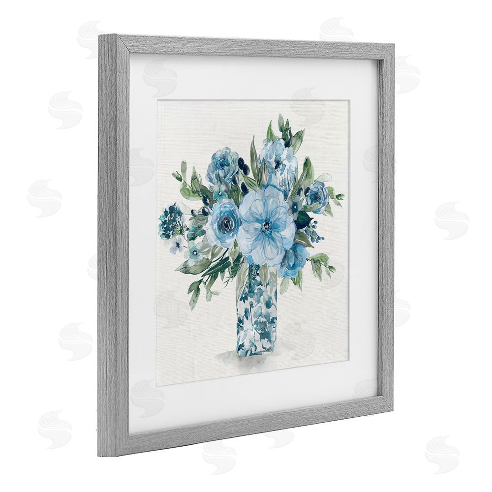 Carol Robinson Pastel Blue Bouquet Foliage Gray Framed Print Under Glass Wall Art