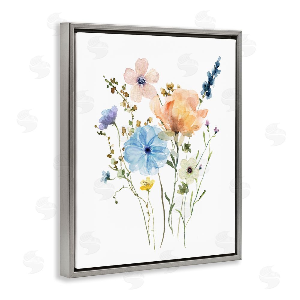 Livi Finn Wildflower Sprig Bundle Gray Floating Frame Canvas Wall Art Print