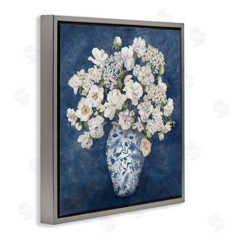 Charlene Olson Classic Blue Chinoiserie Vase Gray Floating Frame Canvas Wall Art Print