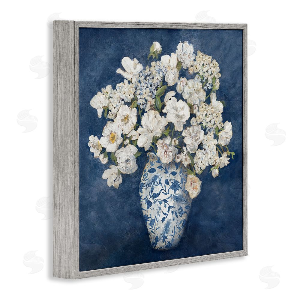 Charlene Olson Classic Blue Chinoiserie Vase Gray Framed Giclee Wall Art Print