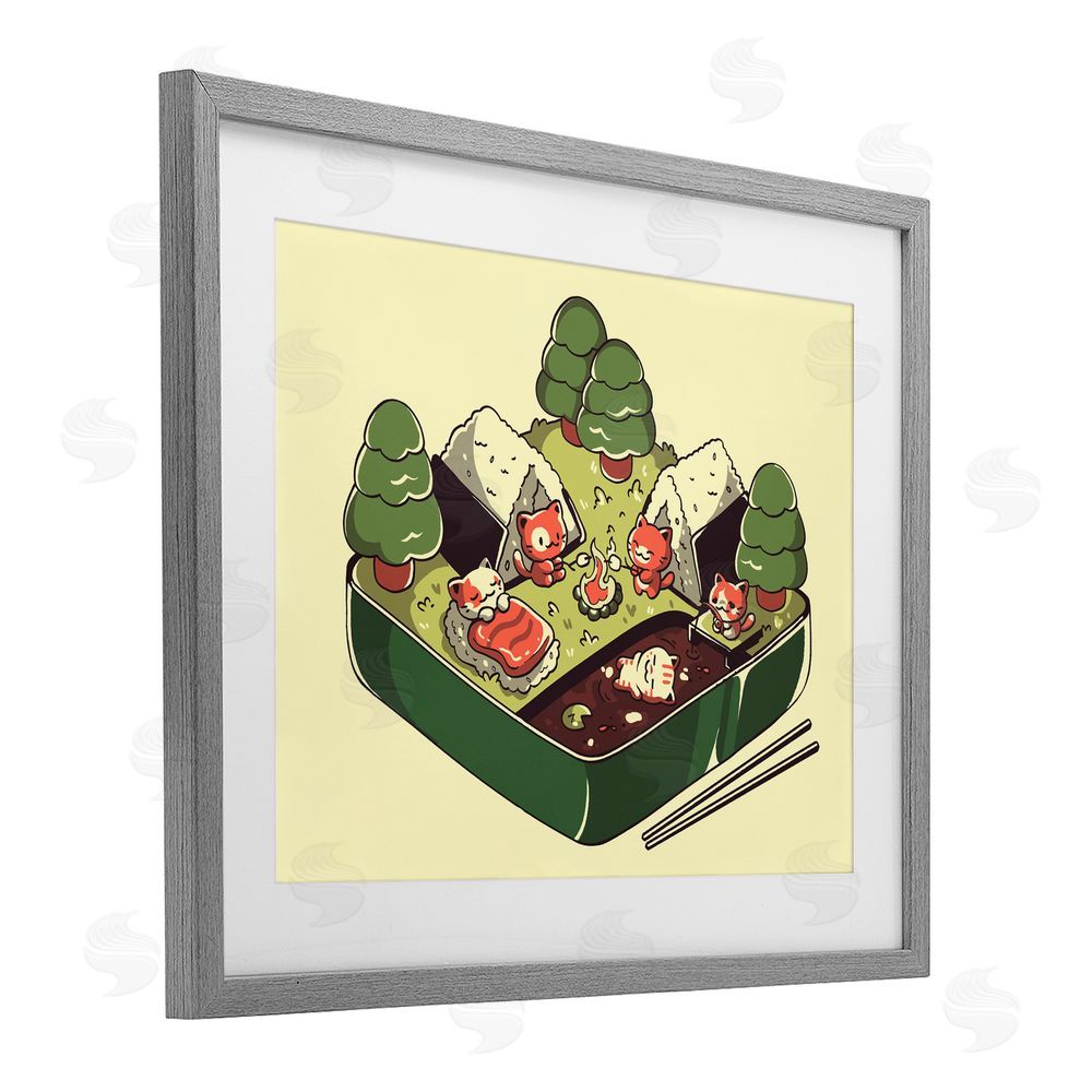 Tobe Fonseca Kawaii Sushi Camp Bento Gray Framed Print Under Glass Wall Art