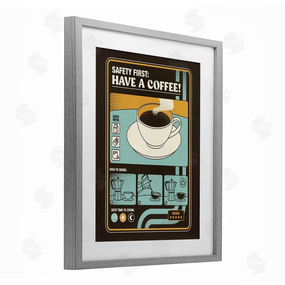 Tobe Fonseca Safety First Have A Coffee Gray Framed Print Under Glass Wall Art