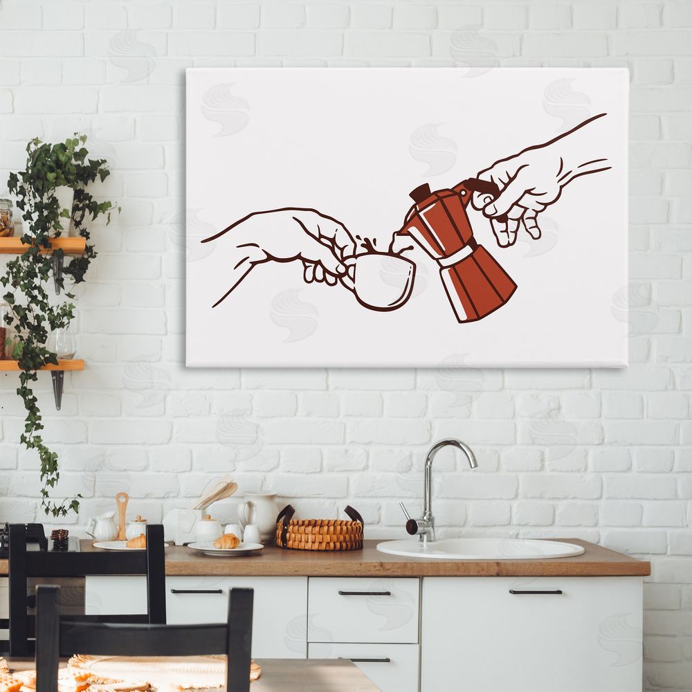 Tobe Fonseca Creation Of Coffee Classic Parody Stretched Canvas Wall Art in Room