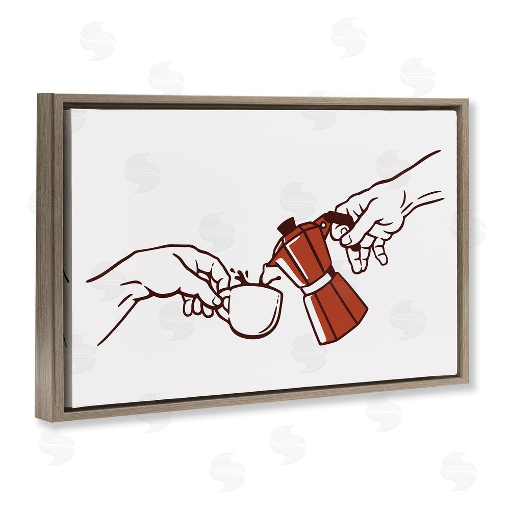 Tobe Fonseca Creation Of Coffee Classic Parody Brown Floating Frame Canvas Wall Art Print