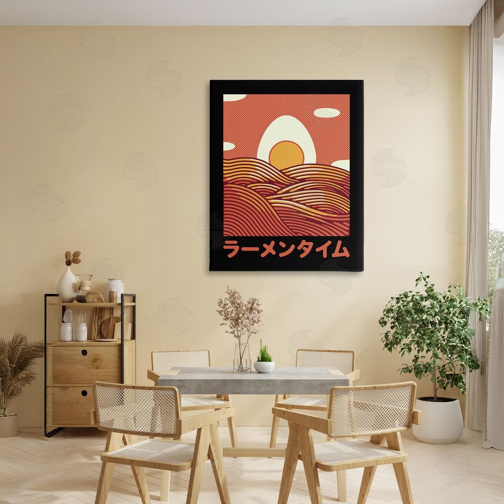 Tobe Fonseca Minimalist Egg & Ramen Sunset Stretched Canvas Wall Art in Room