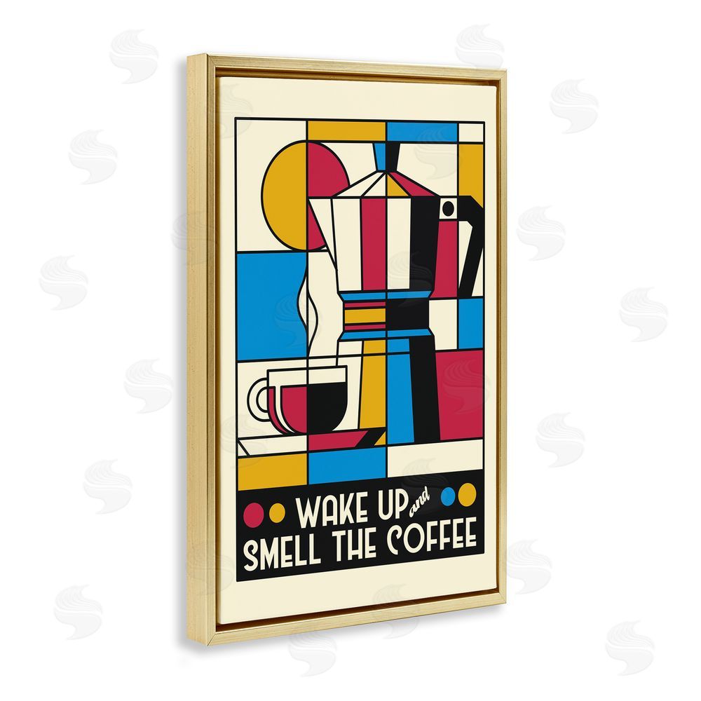 Tobe Fonseca Retro Wake Up & Smell Coffee Gold Floating Frame Canvas Wall Art Print