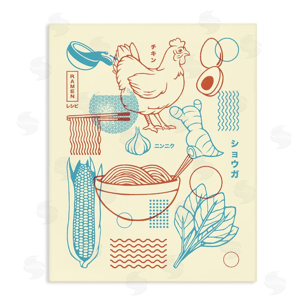 Tobe Fonseca Minimalist Ramen Ingredients Stretched Canvas Wall Art Print
