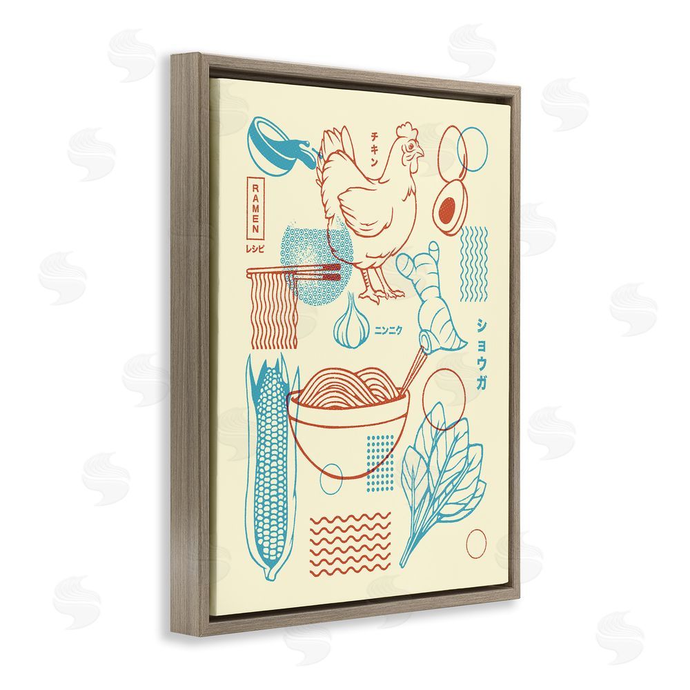 Tobe Fonseca Minimalist Ramen Ingredients Brown Floating Frame Canvas Wall Art Print