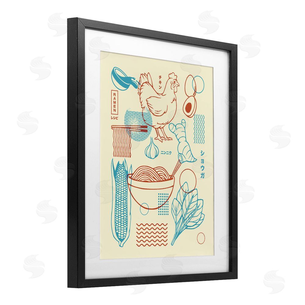 Tobe Fonseca Minimalist Ramen Ingredients Black Framed Print Under Glass Wall Art