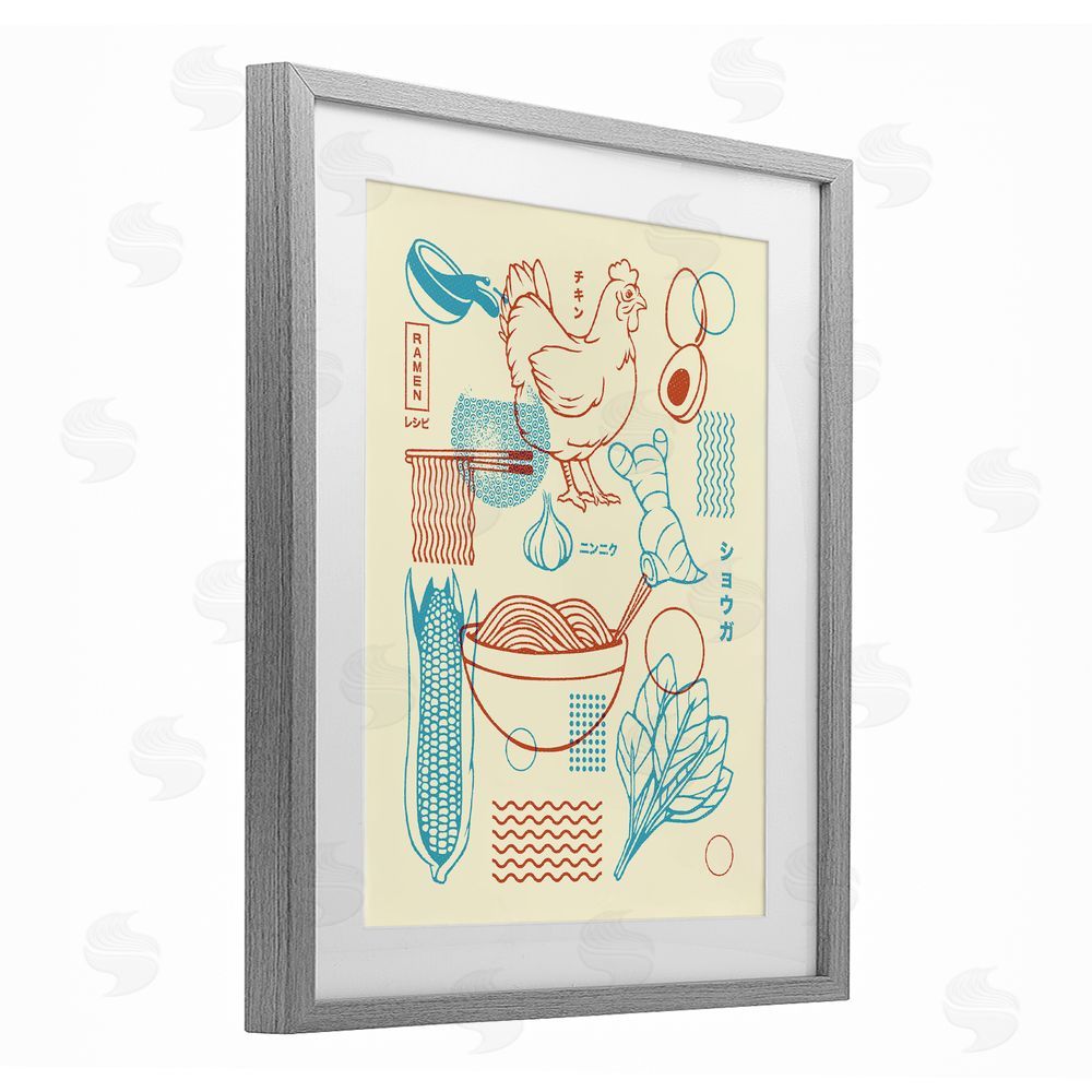 Tobe Fonseca Minimalist Ramen Ingredients Gray Framed Print Under Glass Wall Art