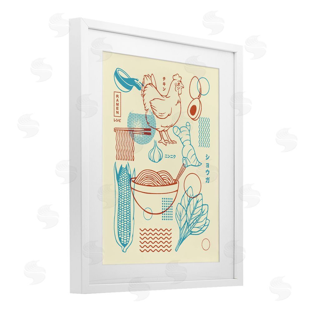 Tobe Fonseca Minimalist Ramen Ingredients White Framed Print Under Glass Wall Art