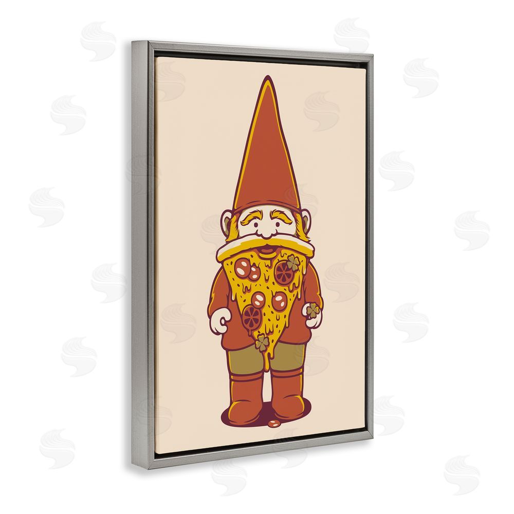Tobe Fonseca Happy Pizza Gnome Gray Floating Frame Canvas Wall Art Print