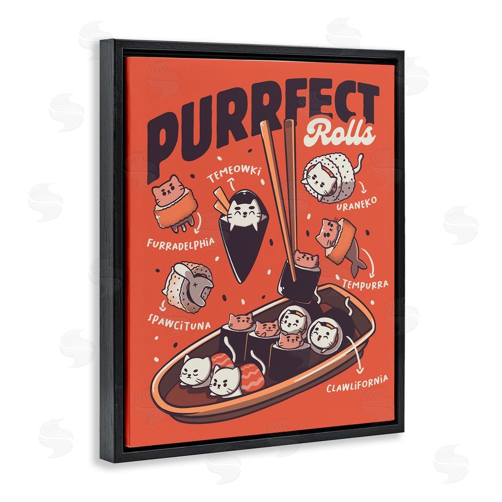 Tobe Fonseca Purrfect Rolls Sushi Cats Black Floating Frame Canvas Wall Art Print