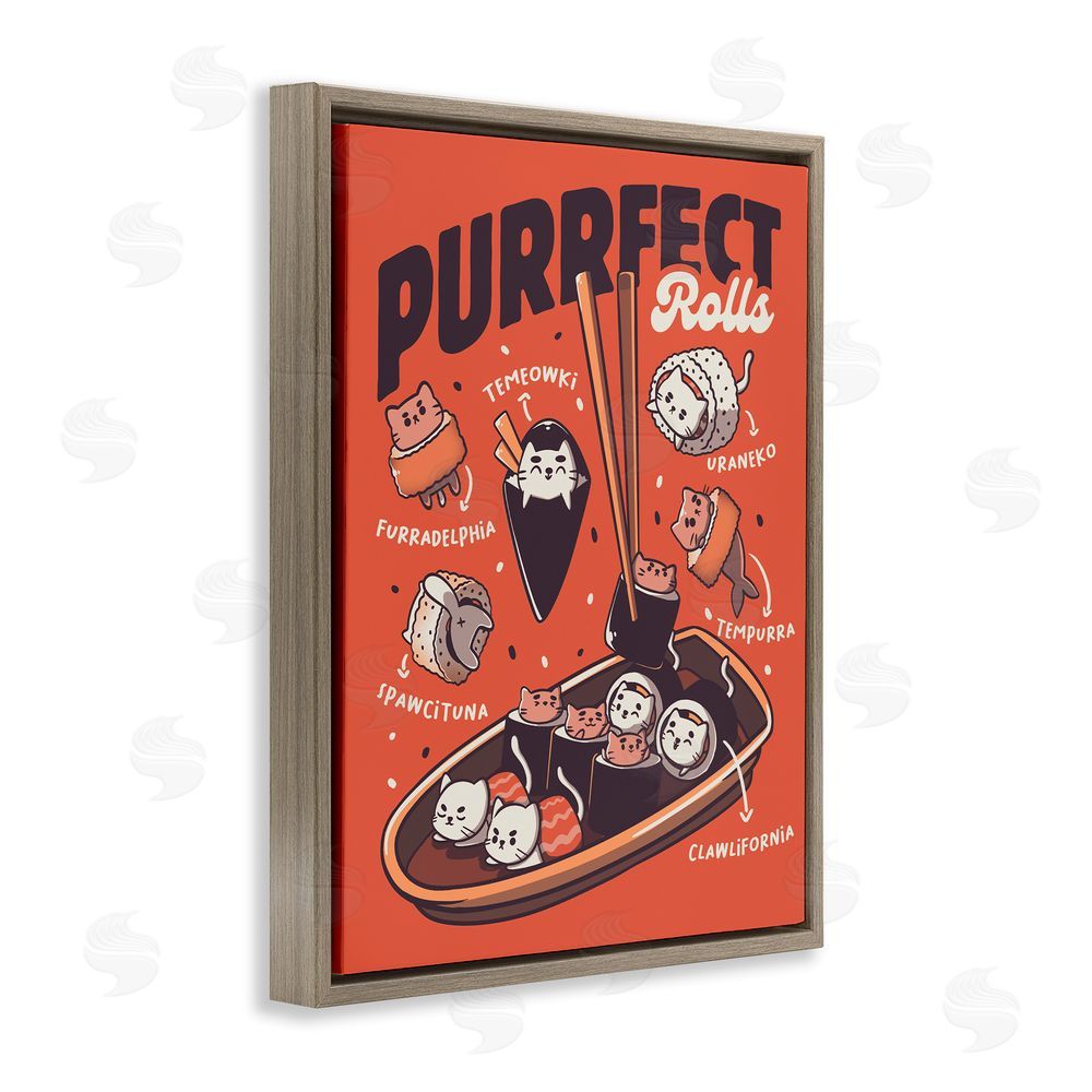 Tobe Fonseca Purrfect Rolls Sushi Cats Brown Floating Frame Canvas Wall Art Print