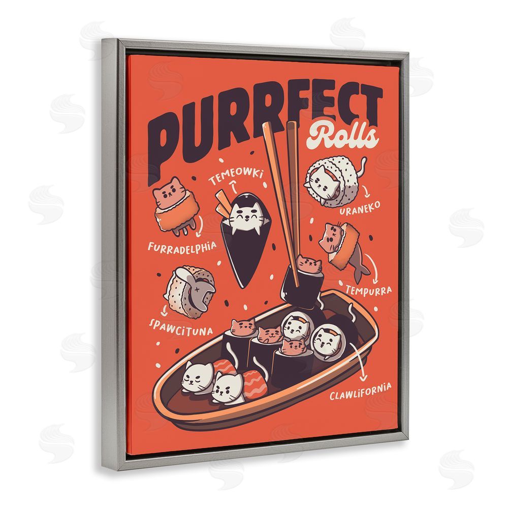 Tobe Fonseca Purrfect Rolls Sushi Cats Gray Floating Frame Canvas Wall Art Print