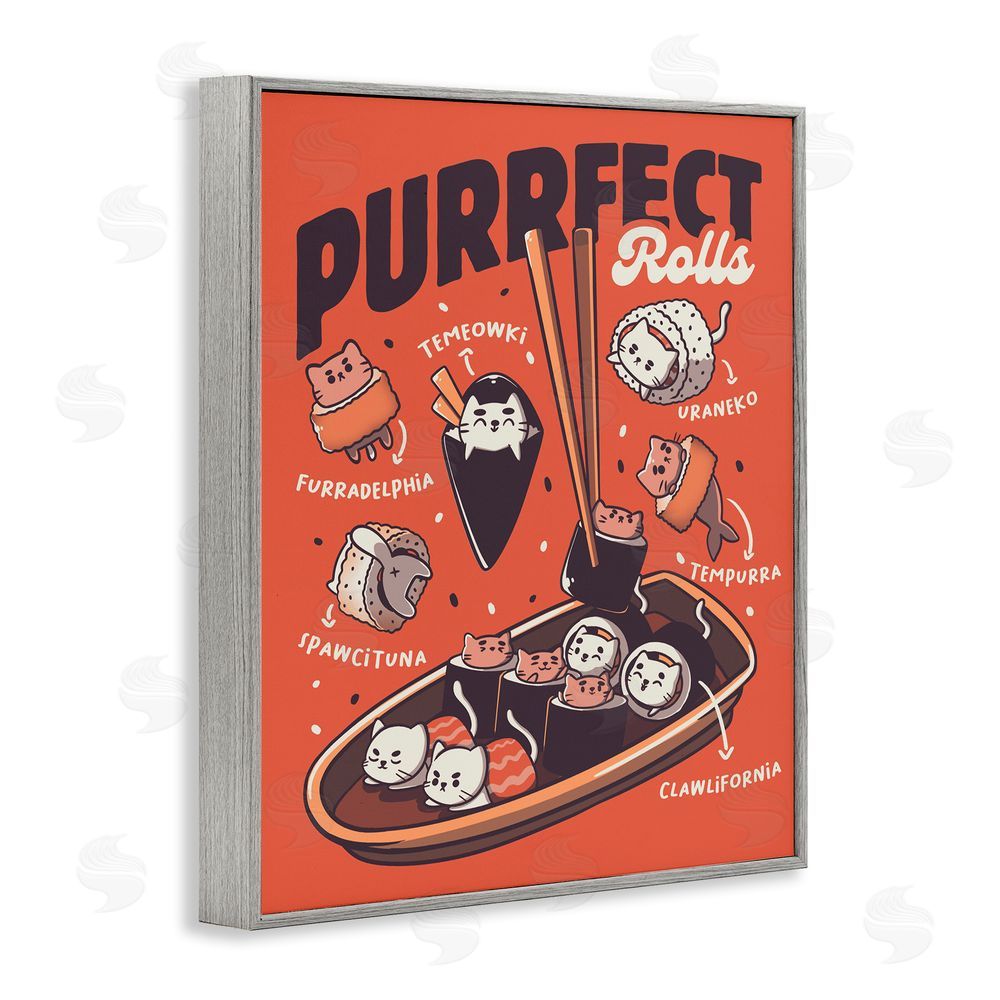 Tobe Fonseca Purrfect Rolls Sushi Cats Gray Framed Giclee Wall Art Print