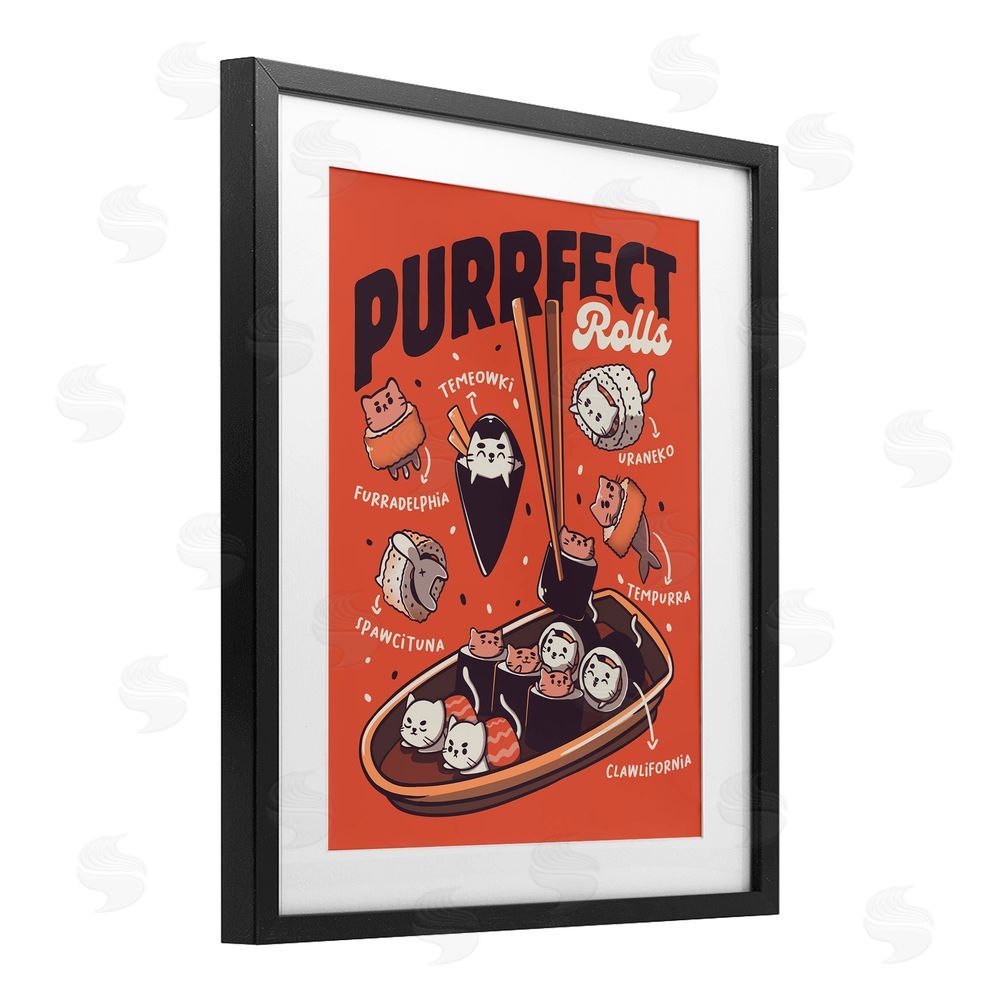 Tobe Fonseca Purrfect Rolls Sushi Cats Black Framed Print Under Glass Wall Art