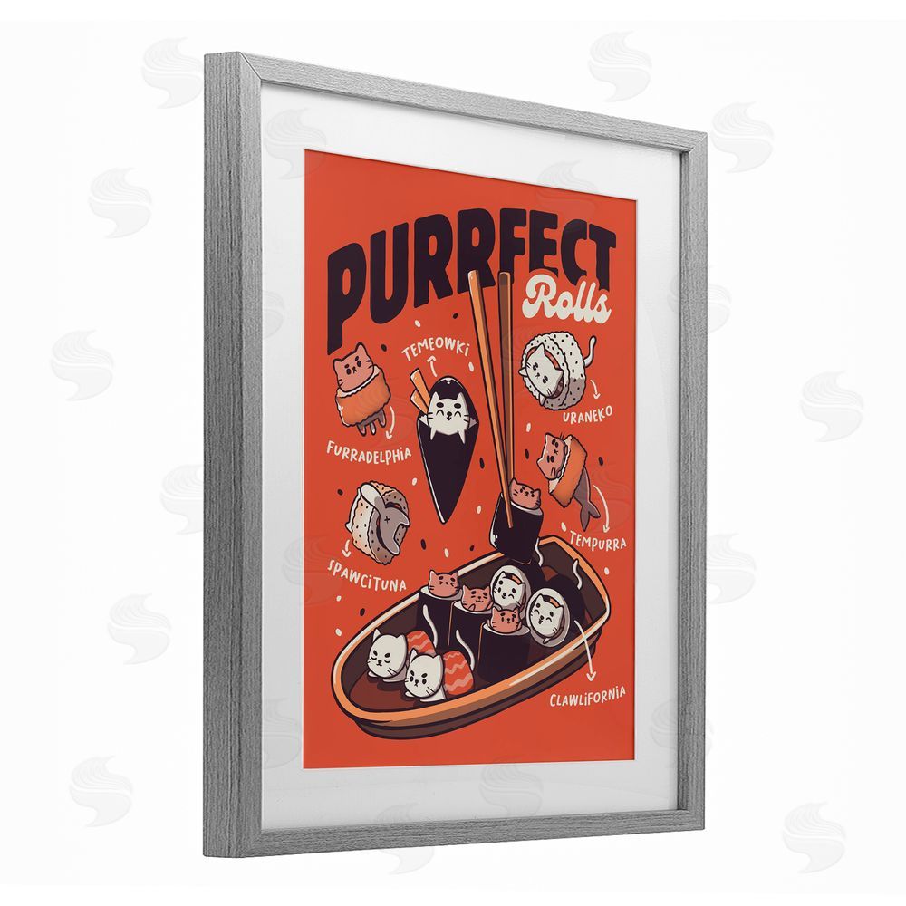 Tobe Fonseca Purrfect Rolls Sushi Cats Gray Framed Print Under Glass Wall Art