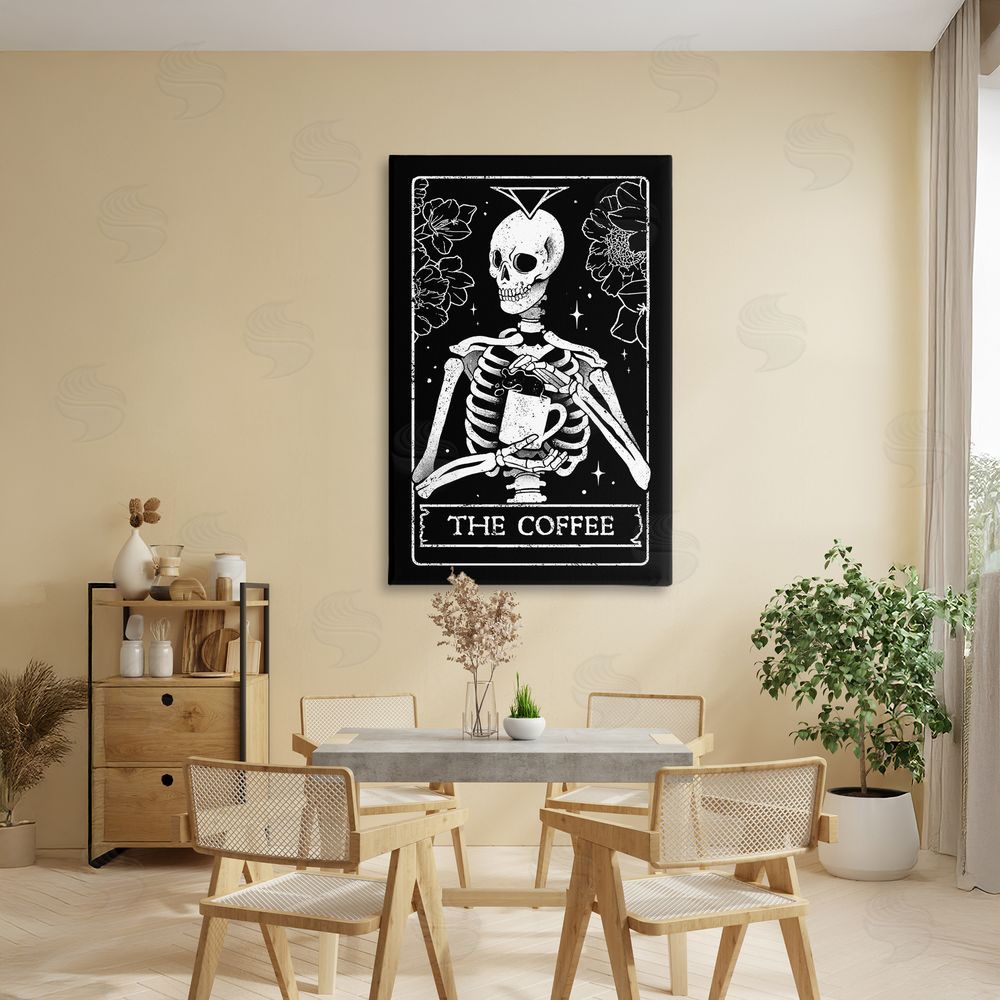 EduEly Designs The Coffee Skeleton Tarot Stretched Canvas Wall Art in Room