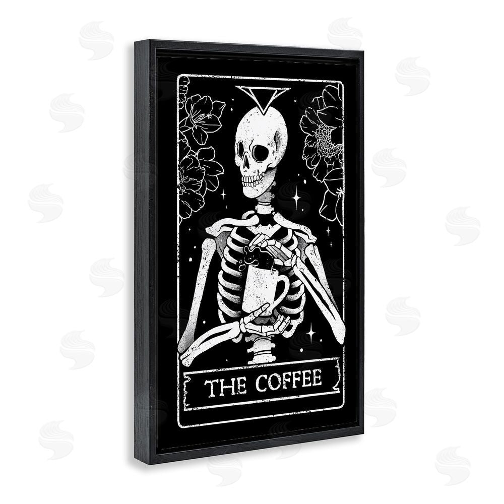 EduEly Designs The Coffee Skeleton Tarot Black Floating Frame Canvas Wall Art Print