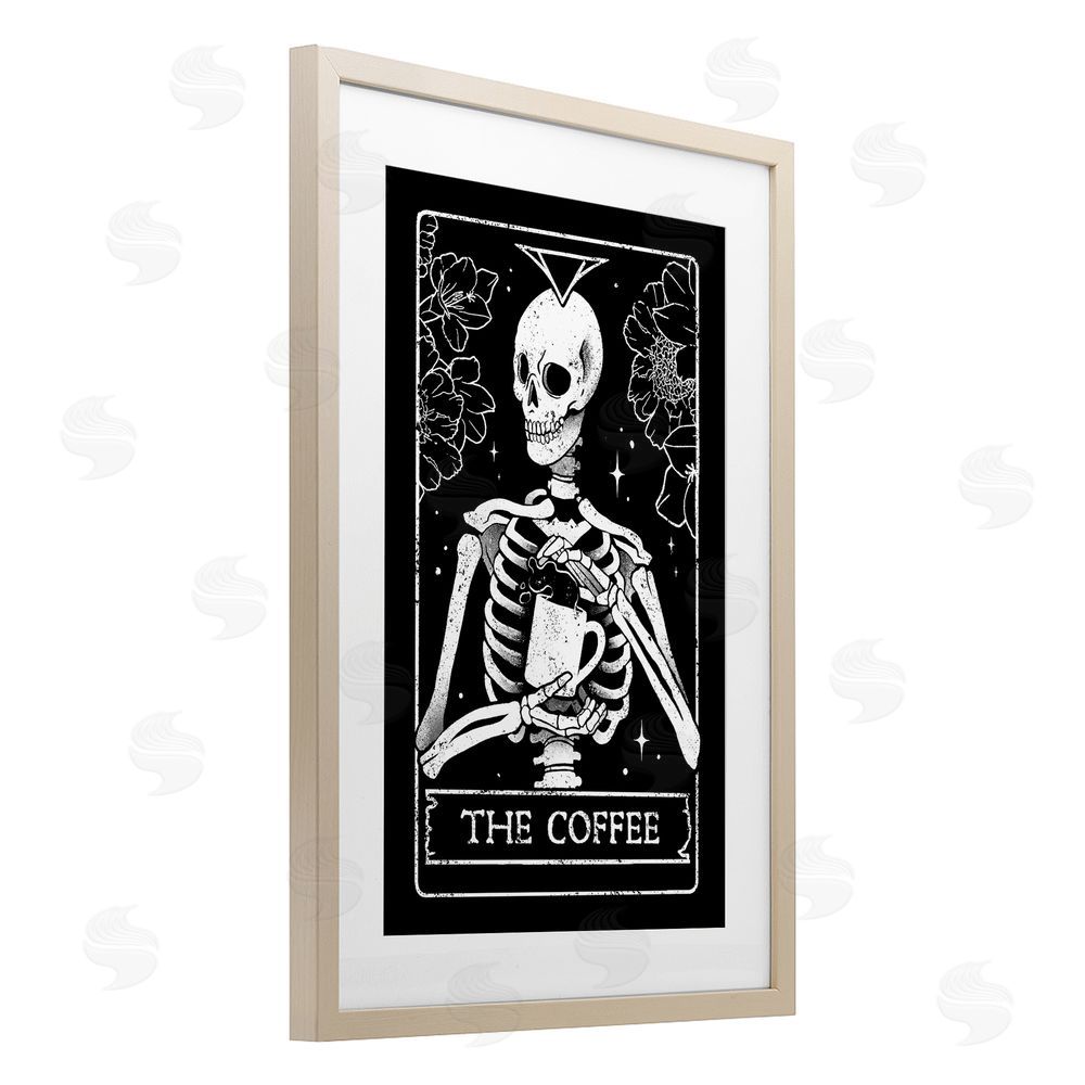 EduEly Designs The Coffee Skeleton Tarot Birch Framed Print Under Glass Wall Art