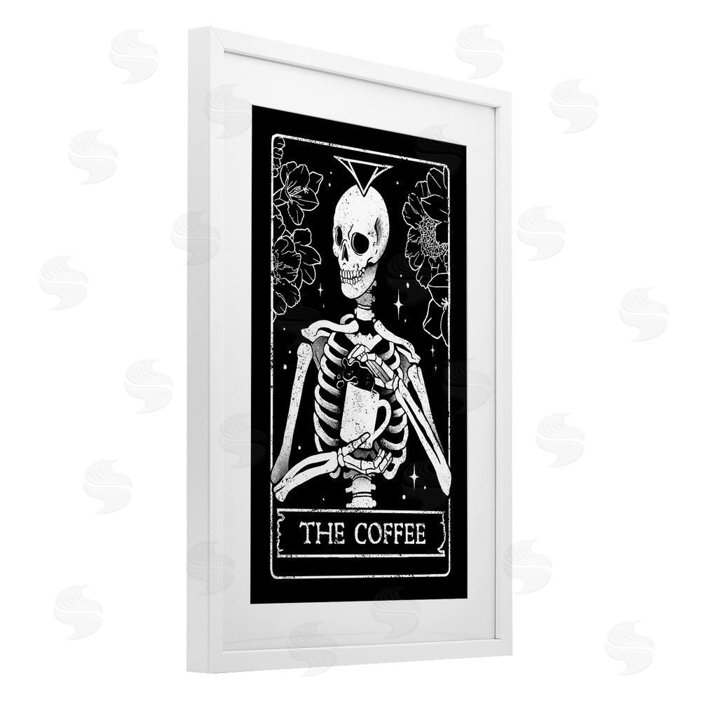 EduEly Designs The Coffee Skeleton Tarot White Framed Print Under Glass Wall Art