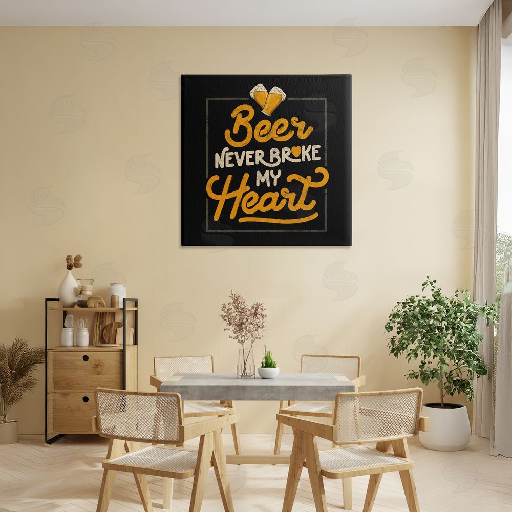 EduEly Designs Beer Never Broke My Heart Stretched Canvas Wall Art in Room