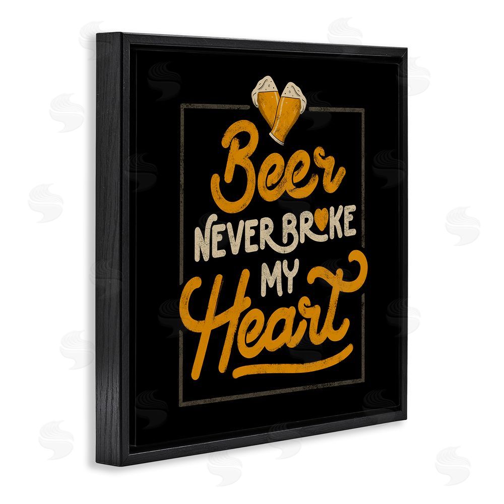 EduEly Designs Beer Never Broke My Heart Black Floating Frame Canvas Wall Art Print