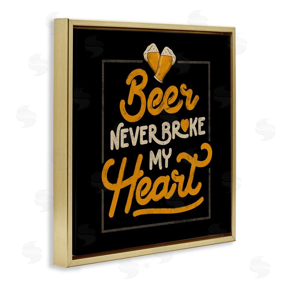 EduEly Designs Beer Never Broke My Heart Gold Floating Frame Canvas Wall Art Print
