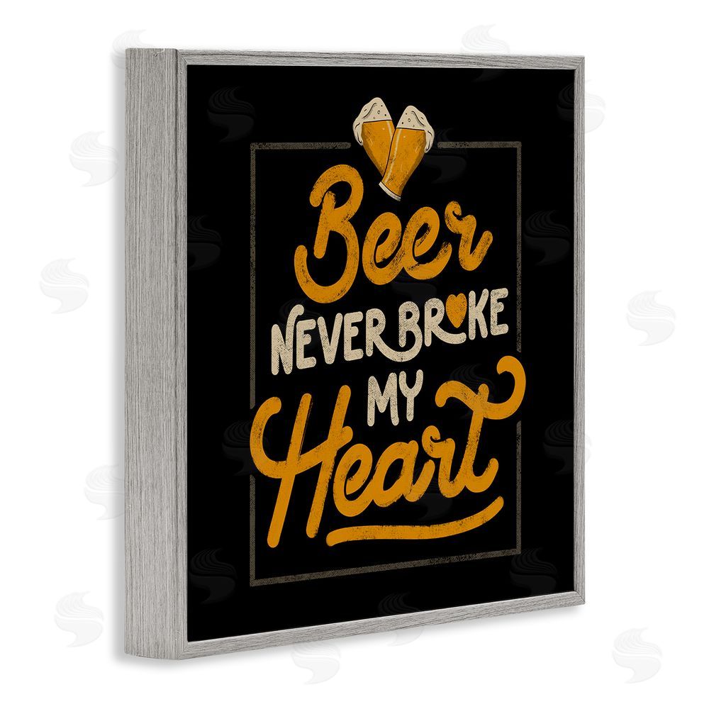 EduEly Designs Beer Never Broke My Heart Gray Framed Giclee Wall Art Print